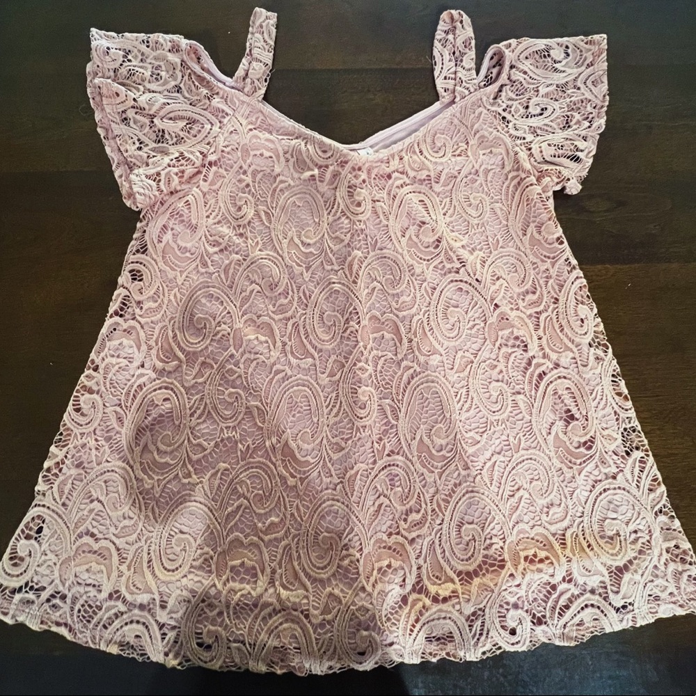 Pink Lace Half Shoulder Blouse